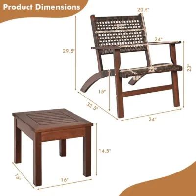 Hivvago 3 Pieces Outdoor Wooden Patio Rattan Furniture Set