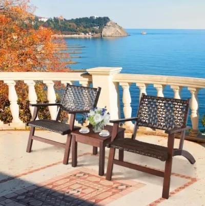 Hivvago 3 Pieces Outdoor Wooden Patio Rattan Furniture Set