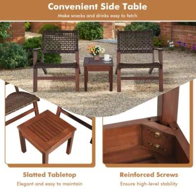 Hivvago 3 Pieces Outdoor Wooden Patio Rattan Furniture Set