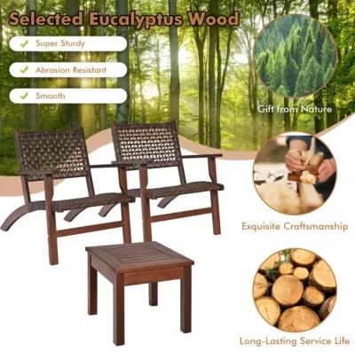 Hivvago 3 Pieces Outdoor Wooden Patio Rattan Furniture Set