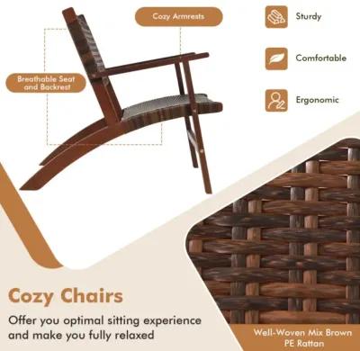 Hivvago 3 Pieces Outdoor Wooden Patio Rattan Furniture Set