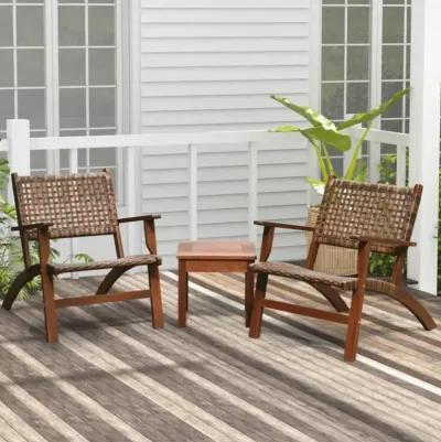 Hivvago 3 Pieces Outdoor Wooden Patio Rattan Furniture Set