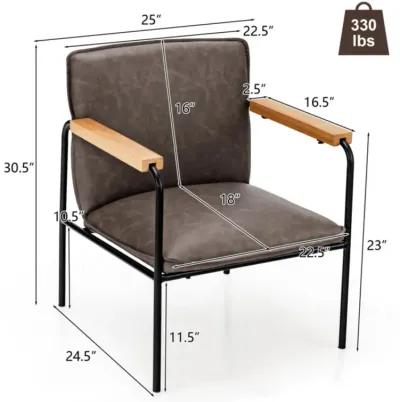 Hivvago PU Leather Accent Chair with Rubber Wood Armrests