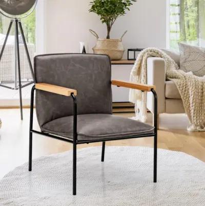 Hivvago PU Leather Accent Chair with Rubber Wood Armrests