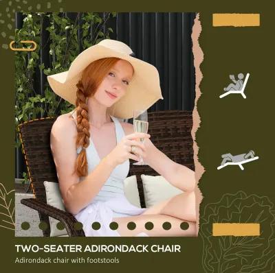 Outsunny Wicker Adirondack Chair for 2 with Cushions & Footrests, PE Rattan Fire Pit Chair for 2, Double Adirondack Patio Chair for Porch, Backyard, Garden with High-back, Wide Armrests, Cream White