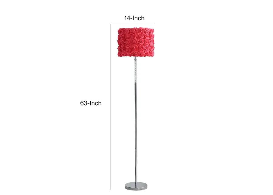 Finn 63 Inch Glamorous Floor Lamp, Rose Accent Shade, 100W, Pink, Silver-Benzara