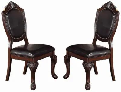 Traditional Rubber Wood Dining Chair With Faux Leather Upholstery , Set Of 2,Brown-Benzara