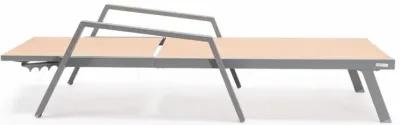 LeisureMod Marlin Patio Chaise Lounge Chair With Armrests in Grey Aluminum Frame