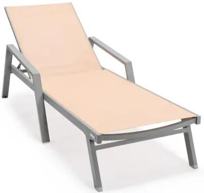 LeisureMod Marlin Patio Chaise Lounge Chair With Armrests in Grey Aluminum Frame