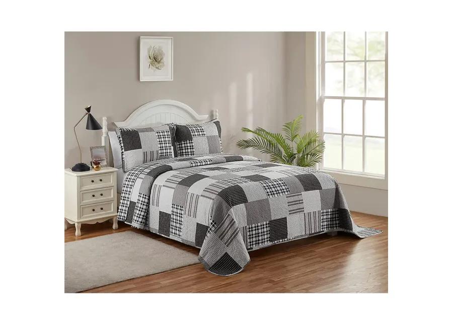 Legacy Decor 3 PCS Quilt Reversible Bedspread Coverlet  Patchwork Design Ultra Soft Microfiber Oversized Full Size