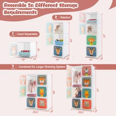 Hivvago 8 Cube Kids Wardrobe Closet with Hanging Section and Doors-8 Cubes