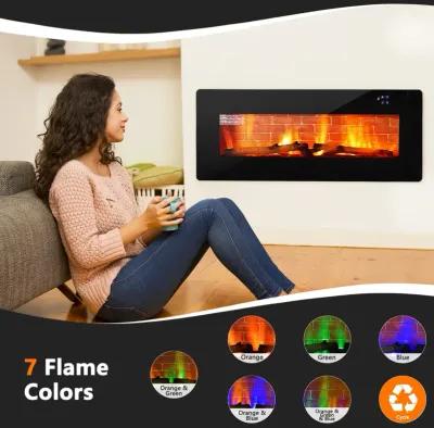 42 Inch Electric Wall Mounted Freestanding Fireplace with Remote Control-Black