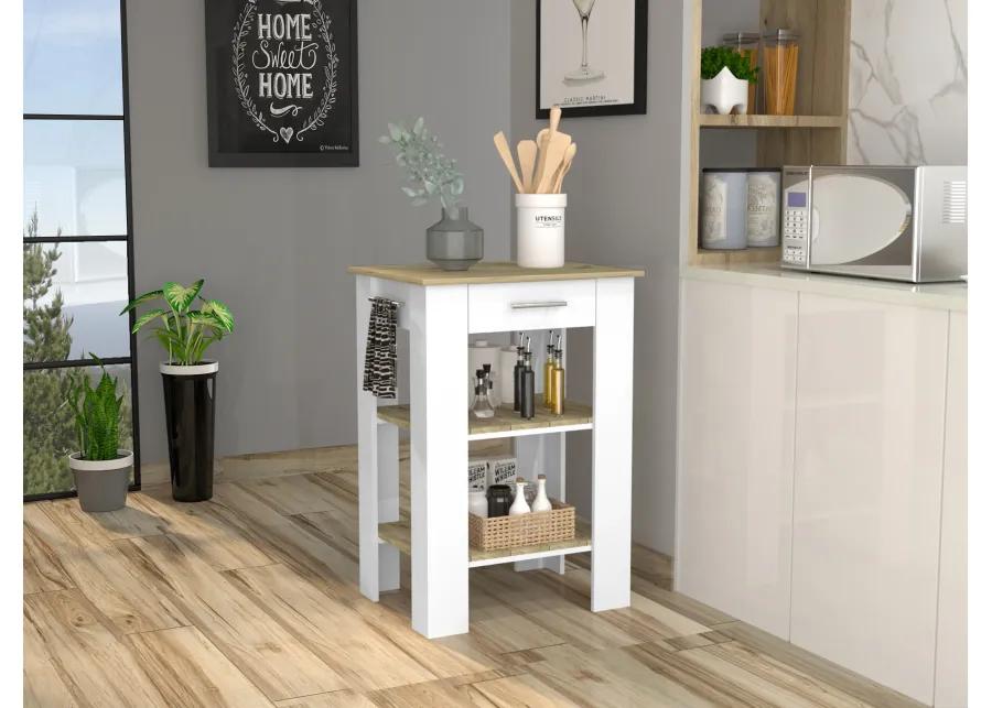 Rockaway 1-Drawer 2-Shelf Kitchen Island White and Light Oak