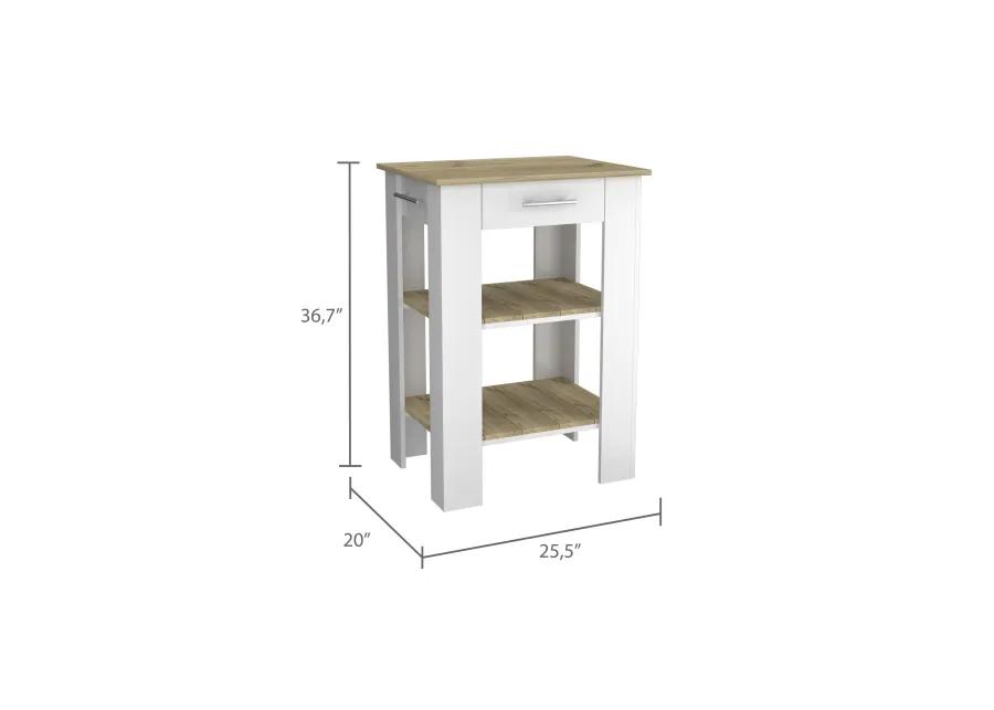 Rockaway 1-Drawer 2-Shelf Kitchen Island White and Light Oak