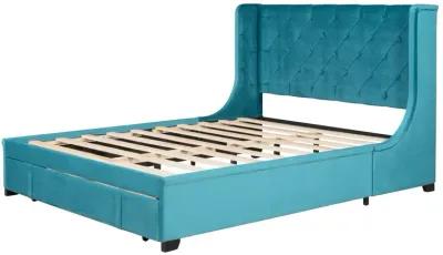 Queen Size Storage Bed Velvet Upholstered Platform Bed With Wingback Headboard And Big Drawer