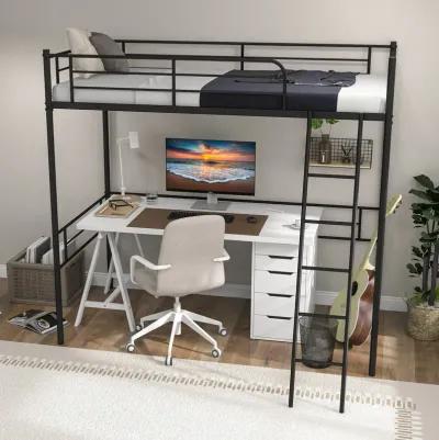 Metal Loft Twin Bed Frame Single High Loft Bed-Black