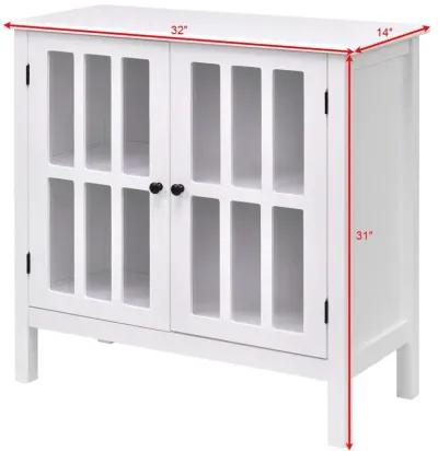 Hivvago White Wood Bathroom Storage Floor Cabinet with Glass Doors