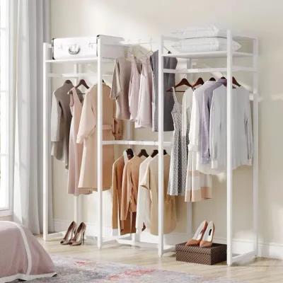 Heavy Duty White Metal Freestanding Garment Rack with 4 Clothes Hanging Rods