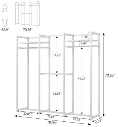 Heavy Duty White Metal Freestanding Garment Rack with 4 Clothes Hanging Rods