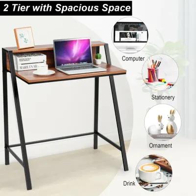 Costway 2 Tier Computer Desk PC Laptop Table Study Writing Home Office Workstation