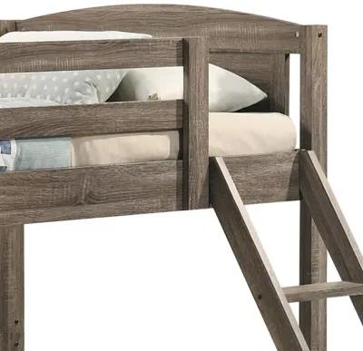 Twin over Full Bunk Bed Set, Slatted Guard Rails, Weathered Brown Wood - Benzara