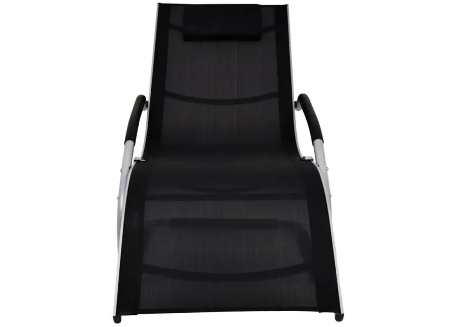 vidaXL Sun Lounger with Pillow - Aluminum and Textilene Outdoor Recliner, Easy Assembly, Weather Resistant, Ergonomic Design, Black and Gray, for Patio/Garden/Poolside