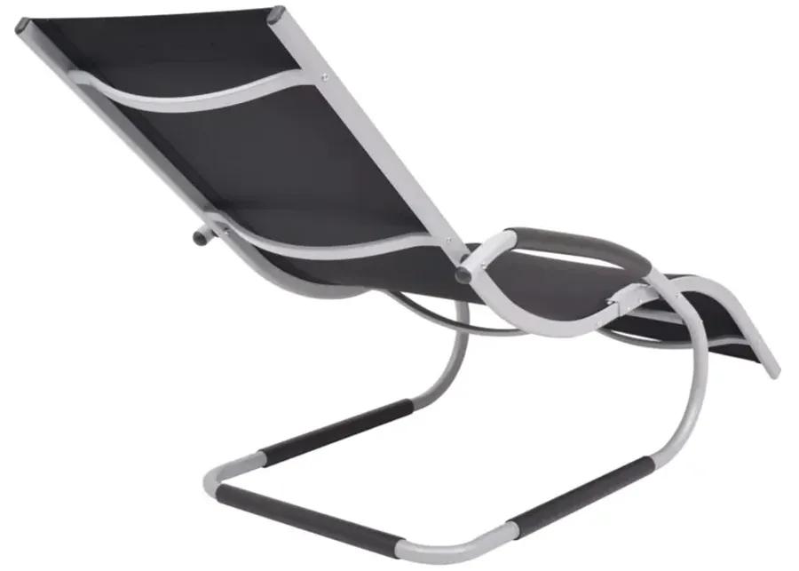 vidaXL Sun Lounger with Pillow - Aluminum and Textilene Outdoor Recliner, Easy Assembly, Weather Resistant, Ergonomic Design, Black and Gray, for Patio/Garden/Poolside