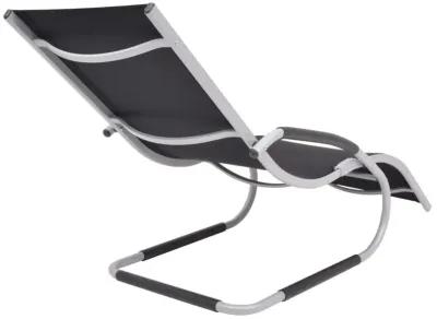 vidaXL Sun Lounger with Pillow - Aluminum and Textilene Outdoor Recliner, Easy Assembly, Weather Resistant, Ergonomic Design, Black and Gray, for Patio/Garden/Poolside