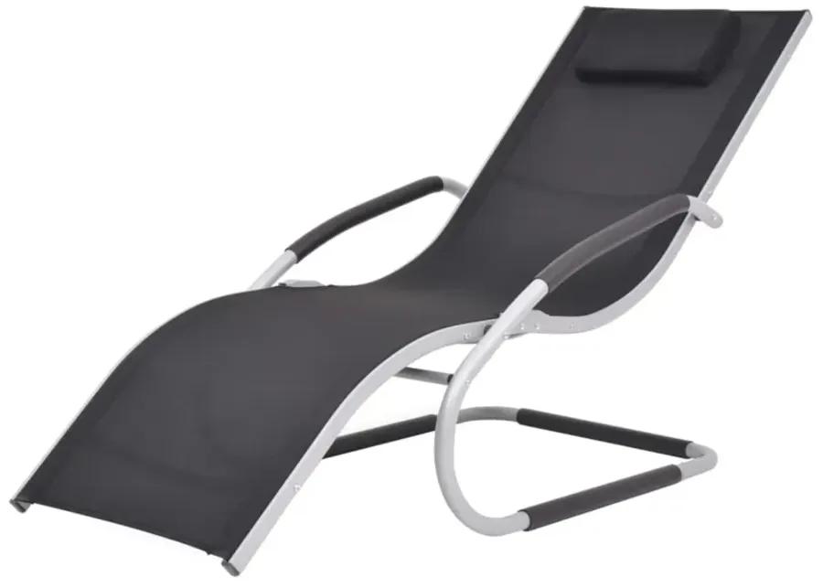 vidaXL Sun Lounger with Pillow - Aluminum and Textilene Outdoor Recliner, Easy Assembly, Weather Resistant, Ergonomic Design, Black and Gray, for Patio/Garden/Poolside