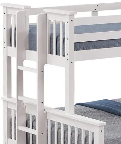 Veran Twin Over Full Bunk Bed, Trundle and 3 Drawers, White Solid Wood