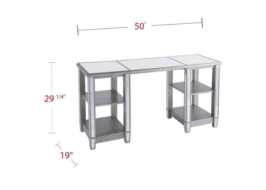 Bromley Mirrored Desk with Shelves