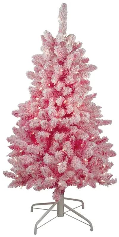 4' Pre-Lit Flocked Pink Pine Slim Artificial Christmas Tree - Clear Lights