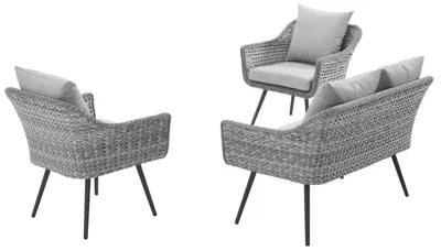 Modway - Endeavor 3 Piece Outdoor Patio Wicker Rattan Loveseat and Armchair Set Gray