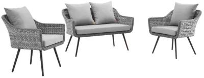 Modway - Endeavor 3 Piece Outdoor Patio Wicker Rattan Loveseat and Armchair Set Gray