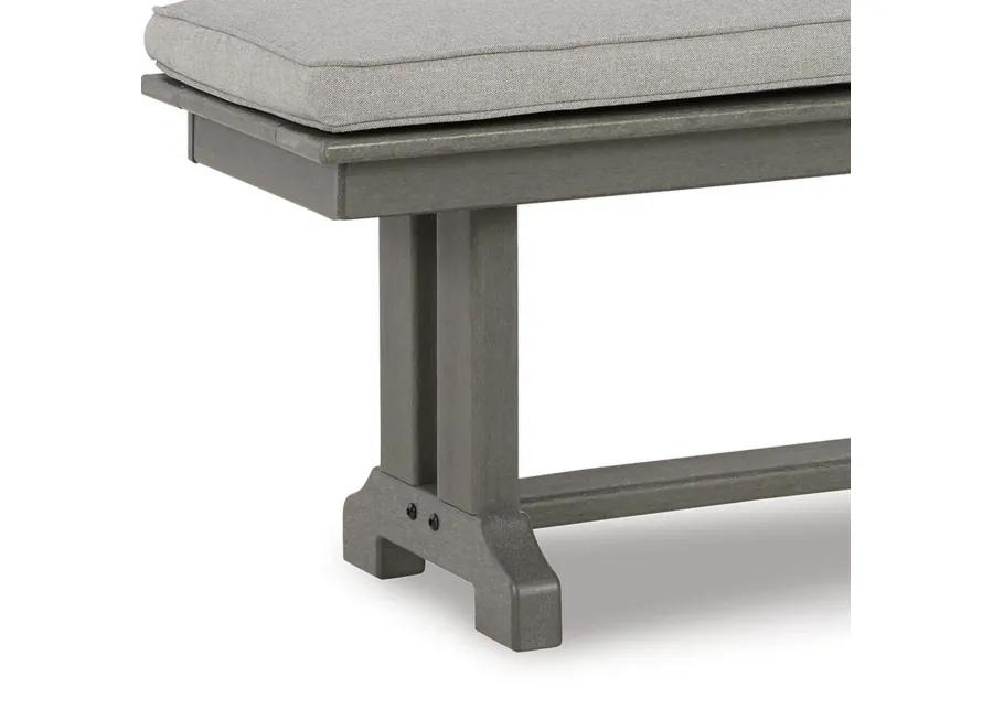 Vrai 54 Inch Outdoor Bench, Gray Wood Frame, Trestle Base, Cushioned Seat-Benzara