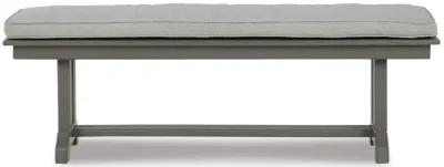 Vrai 54 Inch Outdoor Bench, Gray Wood Frame, Trestle Base, Cushioned Seat-Benzara