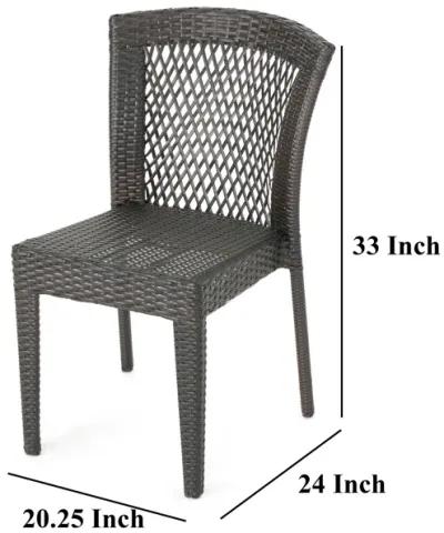 Outdoor Stackable Dining Chair, 21 Inch Dark Brown PE Rattan Woven - Benzara