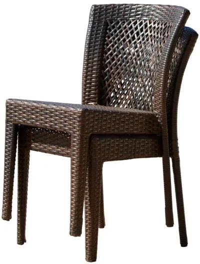 Outdoor Stackable Dining Chair, 21 Inch Dark Brown PE Rattan Woven - Benzara