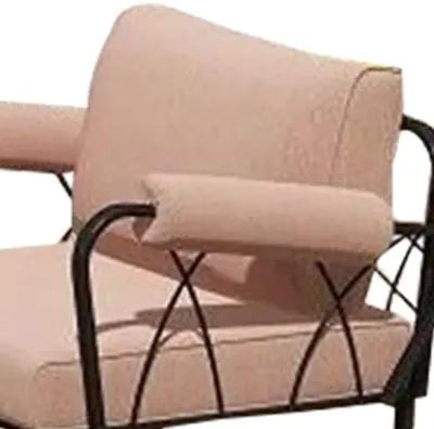 Rain 33 Inch Patio Armchair, Sectional Design, Black Metal, Pink Fabric - Benzara