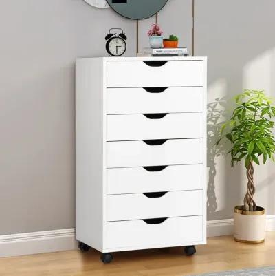 7-Drawer Chest Storage Dresser Floor Cabinet Organizer with Wheels-White