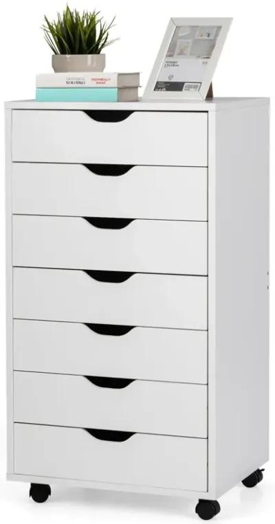 7-Drawer Chest Storage Dresser Floor Cabinet Organizer with Wheels-White