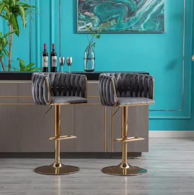 Set Of 2 Bar Stools, With Chrome Footrest And Base Swivel Height Adjustable Mechanical Lifting