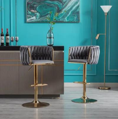 Set Of 2 Bar Stools, With Chrome Footrest And Base Swivel Height Adjustable Mechanical Lifting