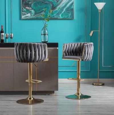 Set Of 2 Bar Stools, With Chrome Footrest And Base Swivel Height Adjustable Mechanical Lifting