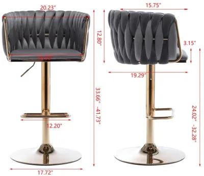 Set Of 2 Bar Stools, With Chrome Footrest And Base Swivel Height Adjustable Mechanical Lifting