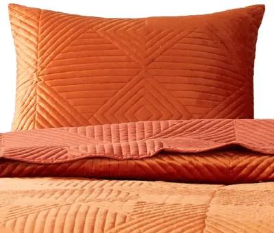 Rio 36 Inch King Pillow Sham, Quilted Diamond Design, Orange Dutch Velvet - Benzara