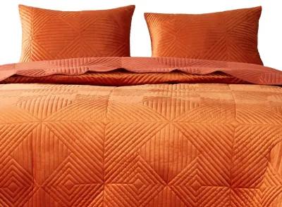 Rio 36 Inch King Pillow Sham, Quilted Diamond Design, Orange Dutch Velvet - Benzara