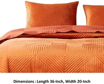 Rio 36 Inch King Pillow Sham, Quilted Diamond Design, Orange Dutch Velvet - Benzara