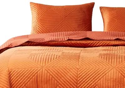 Rio 36 Inch King Pillow Sham, Quilted Diamond Design, Orange Dutch Velvet - Benzara