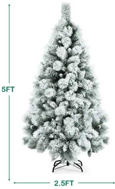 Flocked Hinged Artificial Christmas Slim Tree with Pine Needles